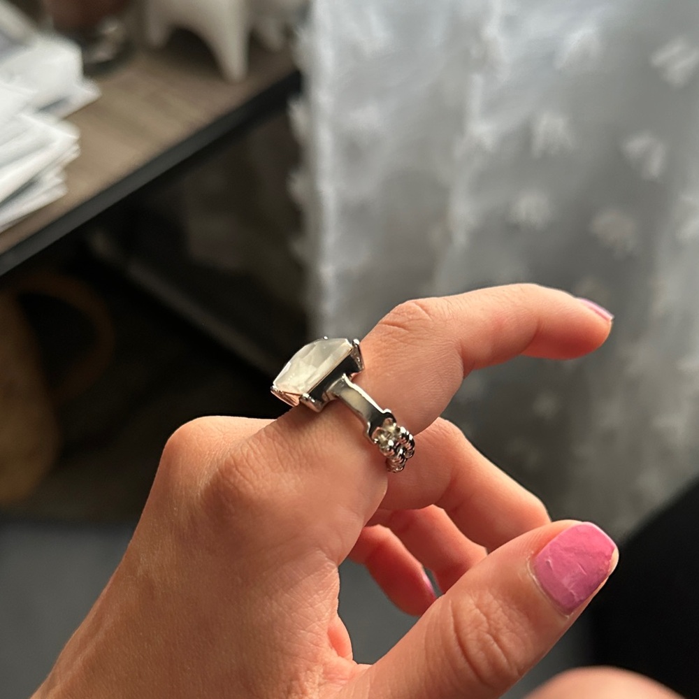 Silver Ring With Large Clear Gemstone - image 2